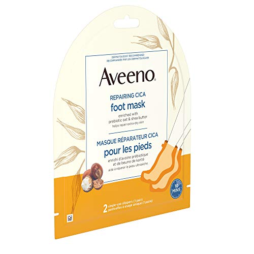 Aveeno Repairing CICA Foot Mask for Dry Skin, Moisturizing Slippers Mask, Prebiotic Oat and Shea Butter, 2 Single-Use Sl