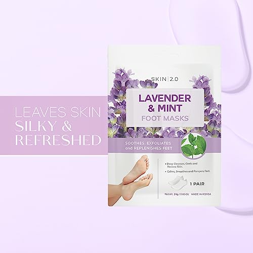 Lavender & Mint Foot Masks for Swollen Feet, Odor Removal, Relaxing & Hydrating - Dermatologist Tested Korean Skincare,