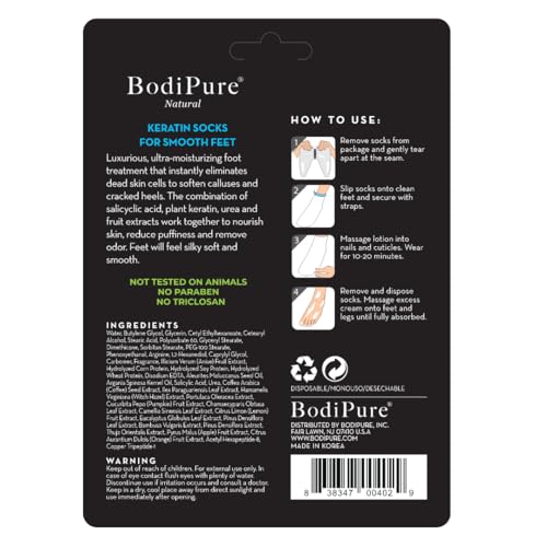 Bodipure Premium Foot Mask Keratin Socks for Dry Cracked Feet | at Home Spa Moisturizer Socks Easy-to-Use Pedicure | Che