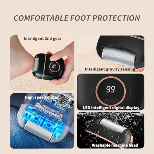 Electric Foot File Callus Remover Tool for Men and Women, Rechargeable with 2 Grinding Heads 2 Speeds for Foot Care, Bla