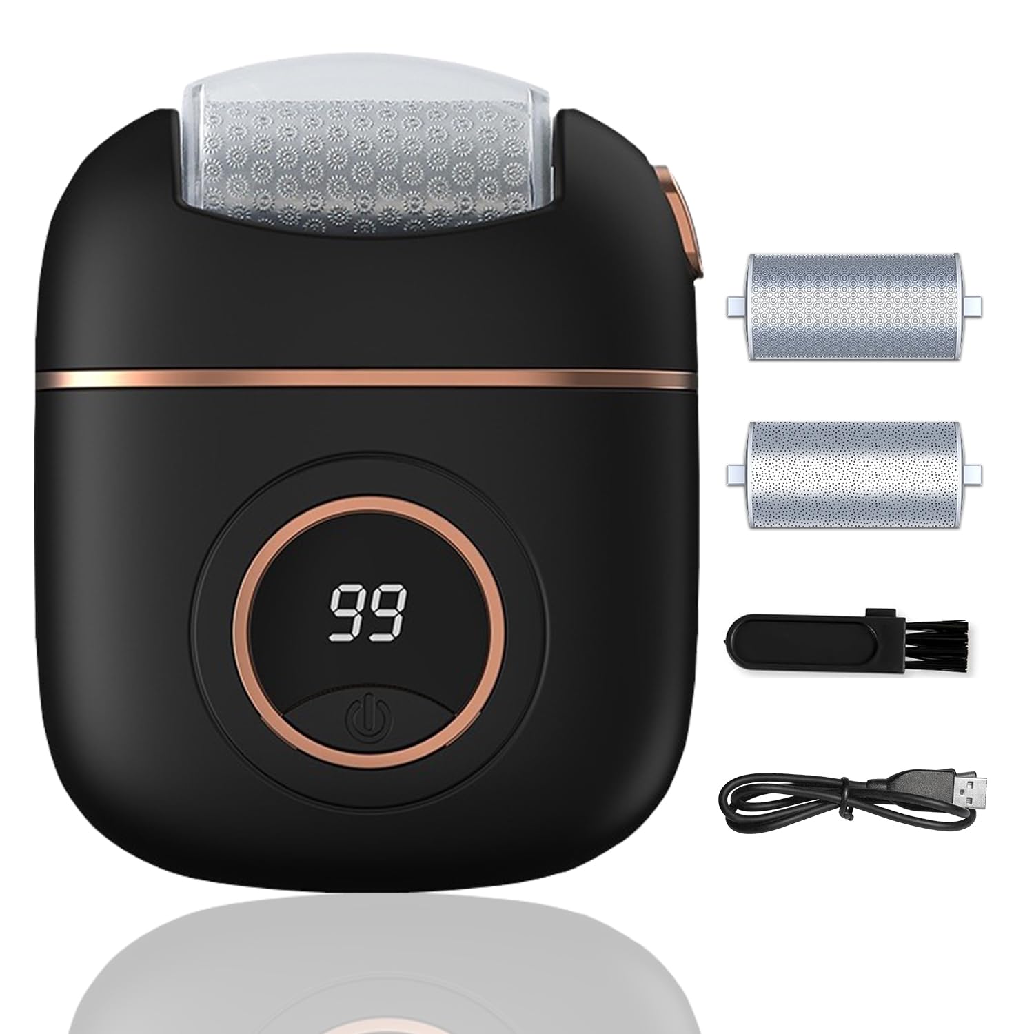 Electric Foot File Callus Remover Tool for Men and Women, Rechargeable with 2 Grinding Heads 2 Speeds for Foot Care, Bla