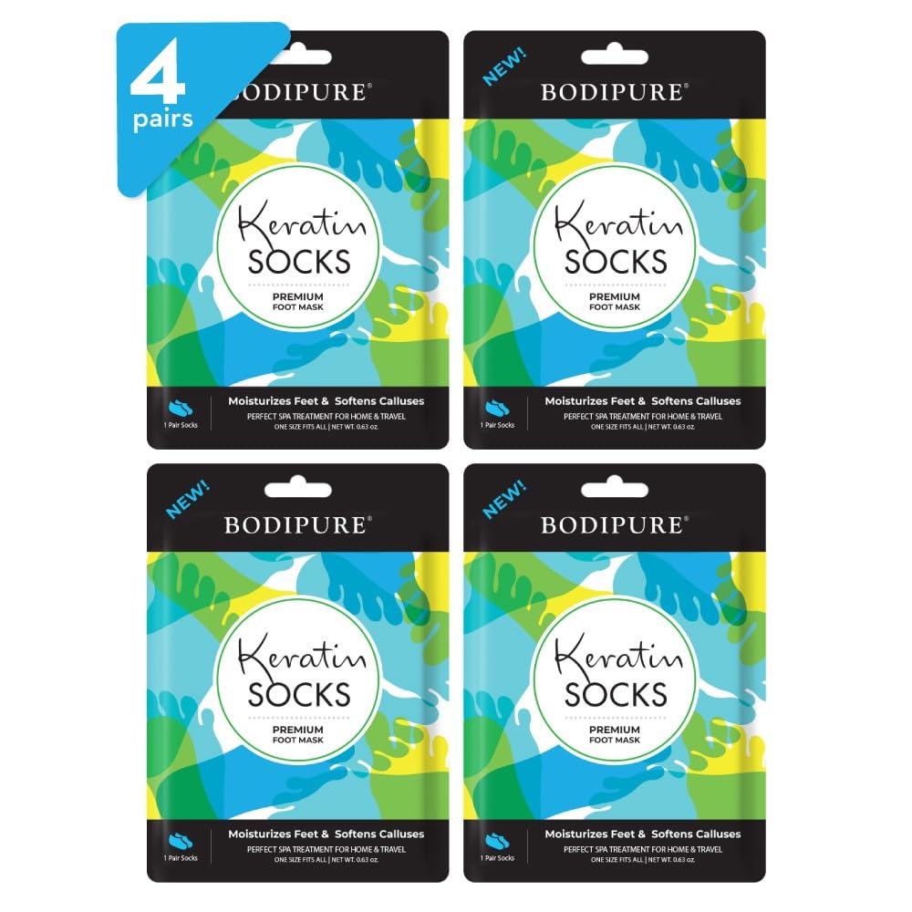 Bodipure Premium Foot Mask Keratin Socks for Dry Cracked Feet | at Home Spa Moisturizer Socks Easy-to-Use Pedicure | Che