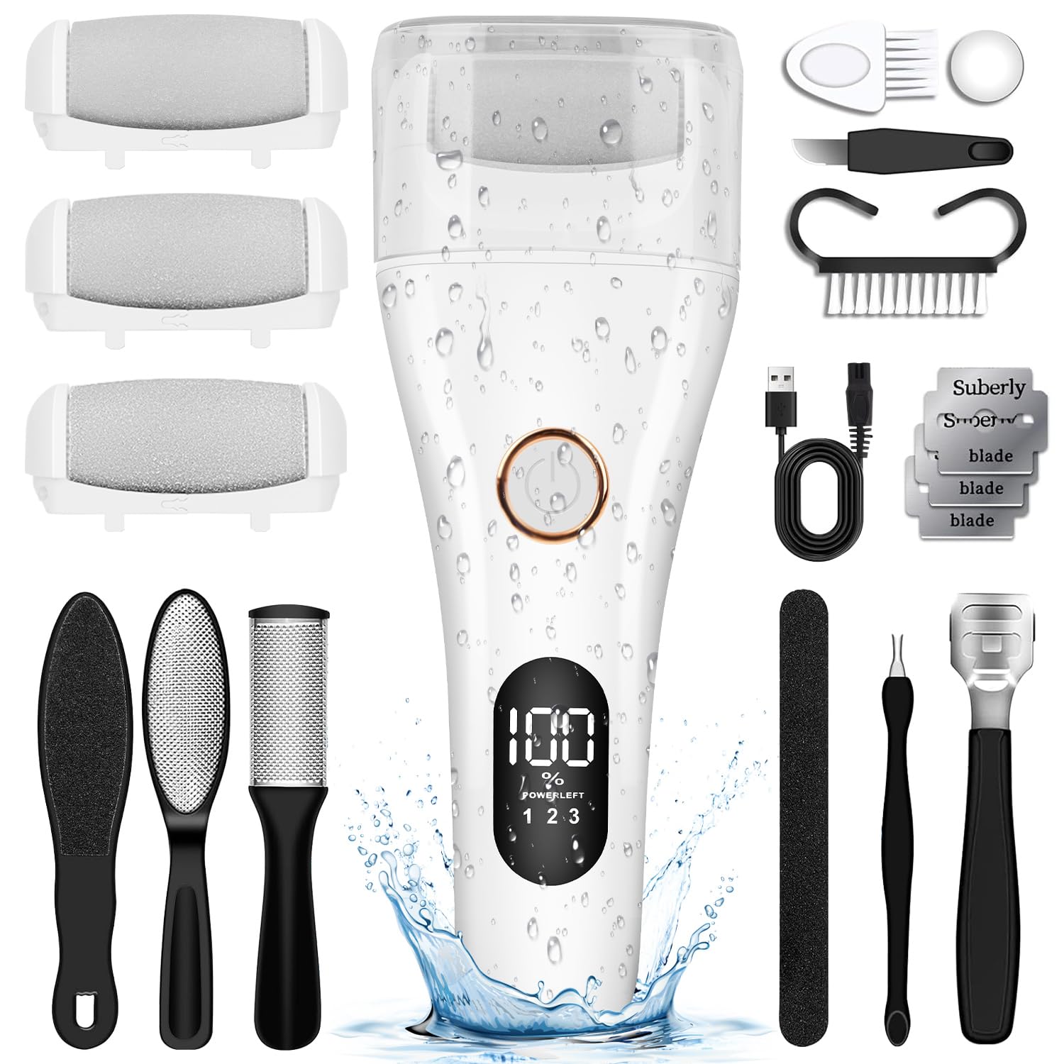 Electric Foot Scrubber with LCD Display for Callus Removal - Wet & Dry Use  
Electric Callus Remover with Larger Grinder