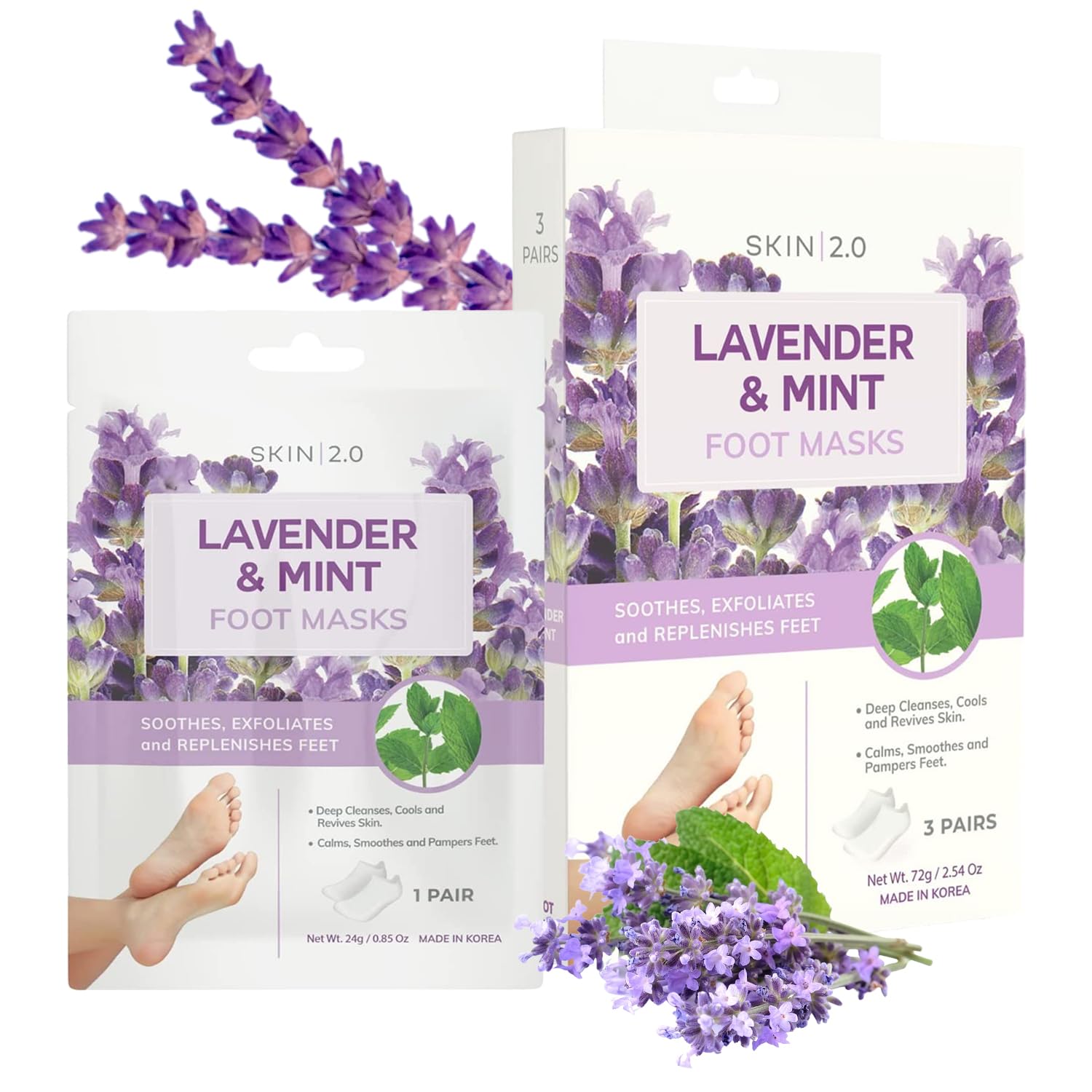 Lavender & Mint Foot Masks for Swollen Feet, Odor Removal, Relaxing & Hydrating - Dermatologist Tested Korean Skincare,