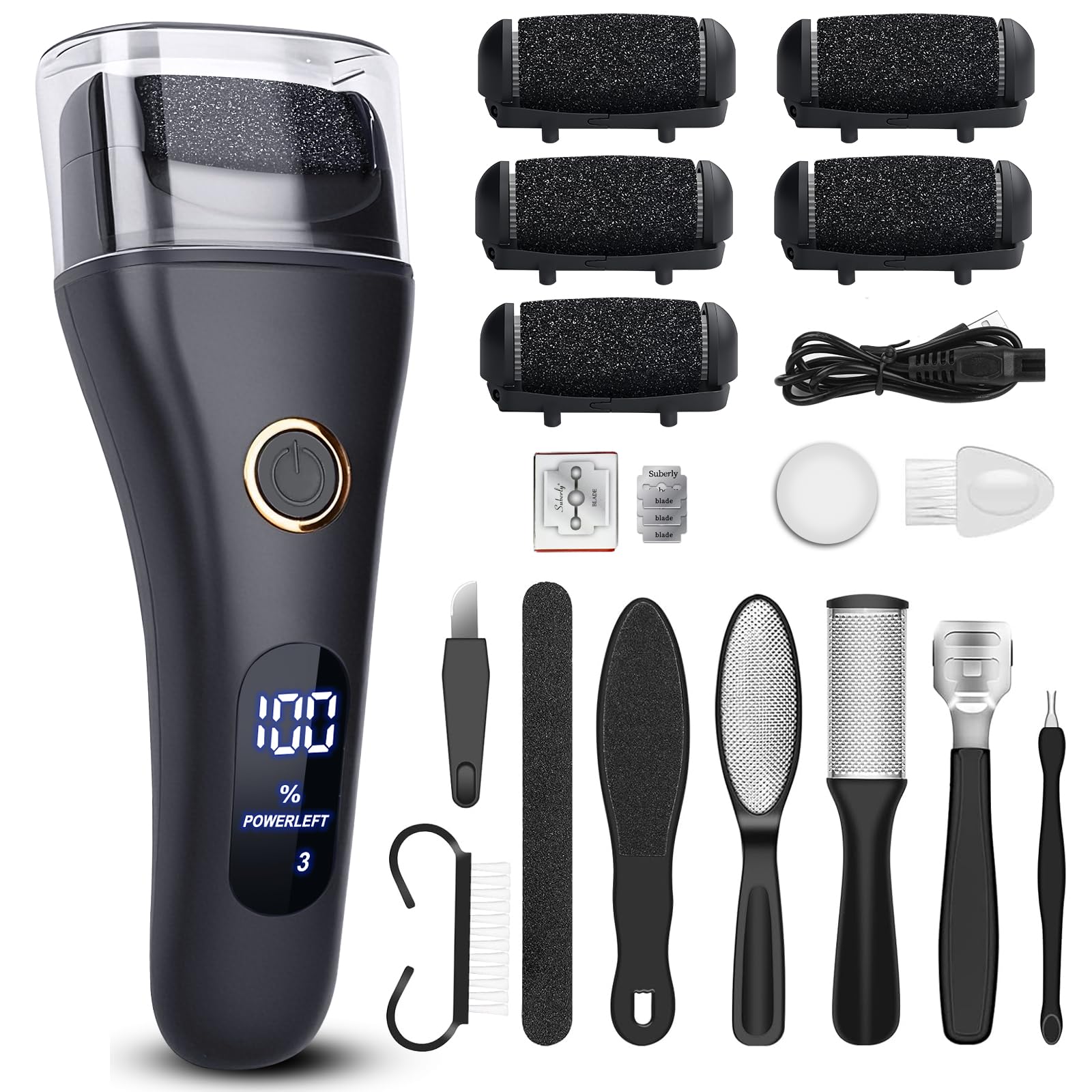 Electric Foot File for Callus Removal - 3 Speed & Larger Grinding Head, Pedicure Kit for Foot Care, Dead Skin Scrubber f