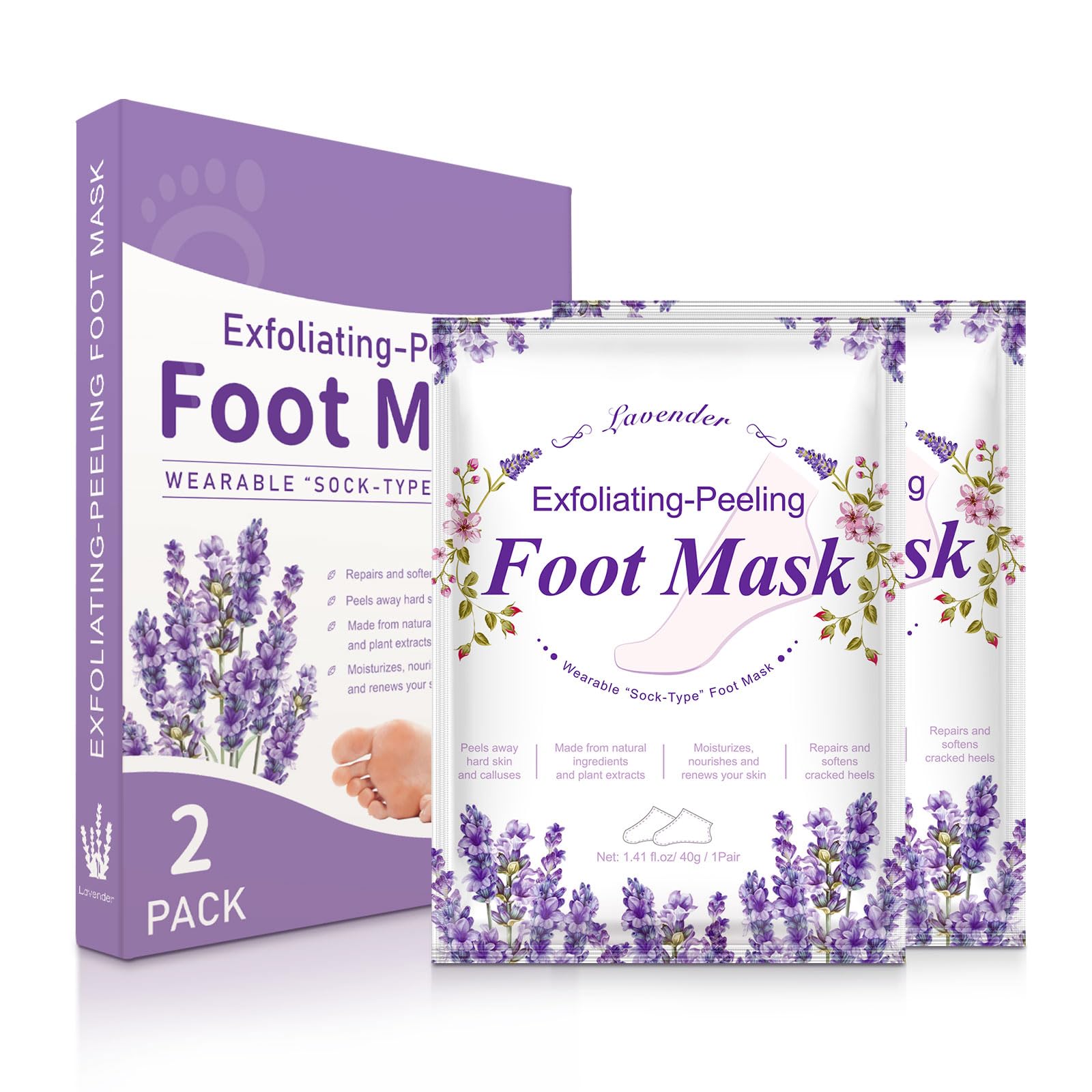 2 Pack Lavender Exfoliating Foot Peel Mask for Cracked Heels and Dry Skin Repair
| Cracked Heels Treatment: 2 Pack Lave