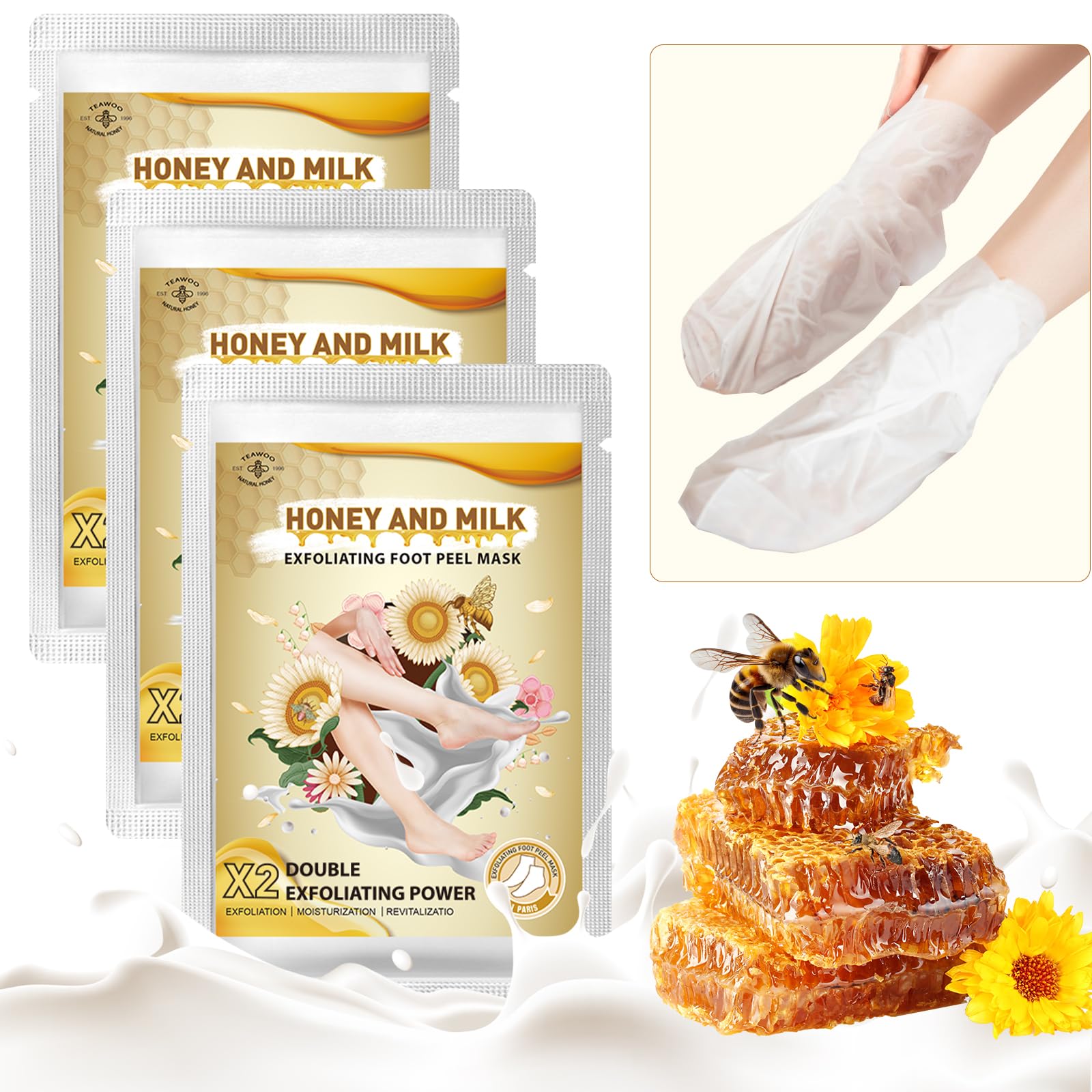 Milk & Honey Exfoliating Foot Mask for Dry, Cracked Feet
| Double Exfoliating Power Foot Peel Mask 3 Pack
| Hydrating F