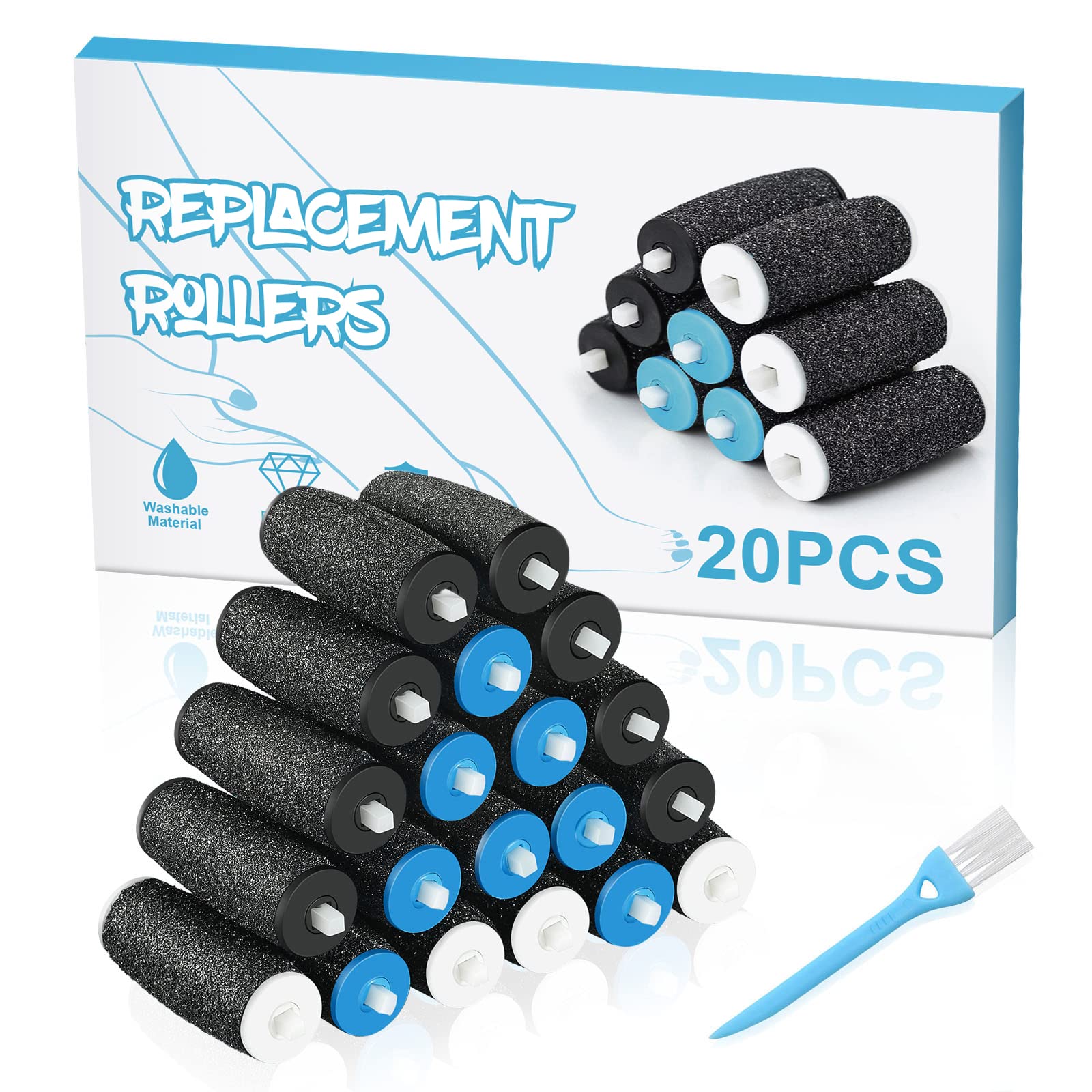 Amope Compatible Pedi Replacement Rollers 10/20 Pcs - 8 Coarse, 8 Regular, 4 Soft - Foot Scrubber Callus Remover Tool fo